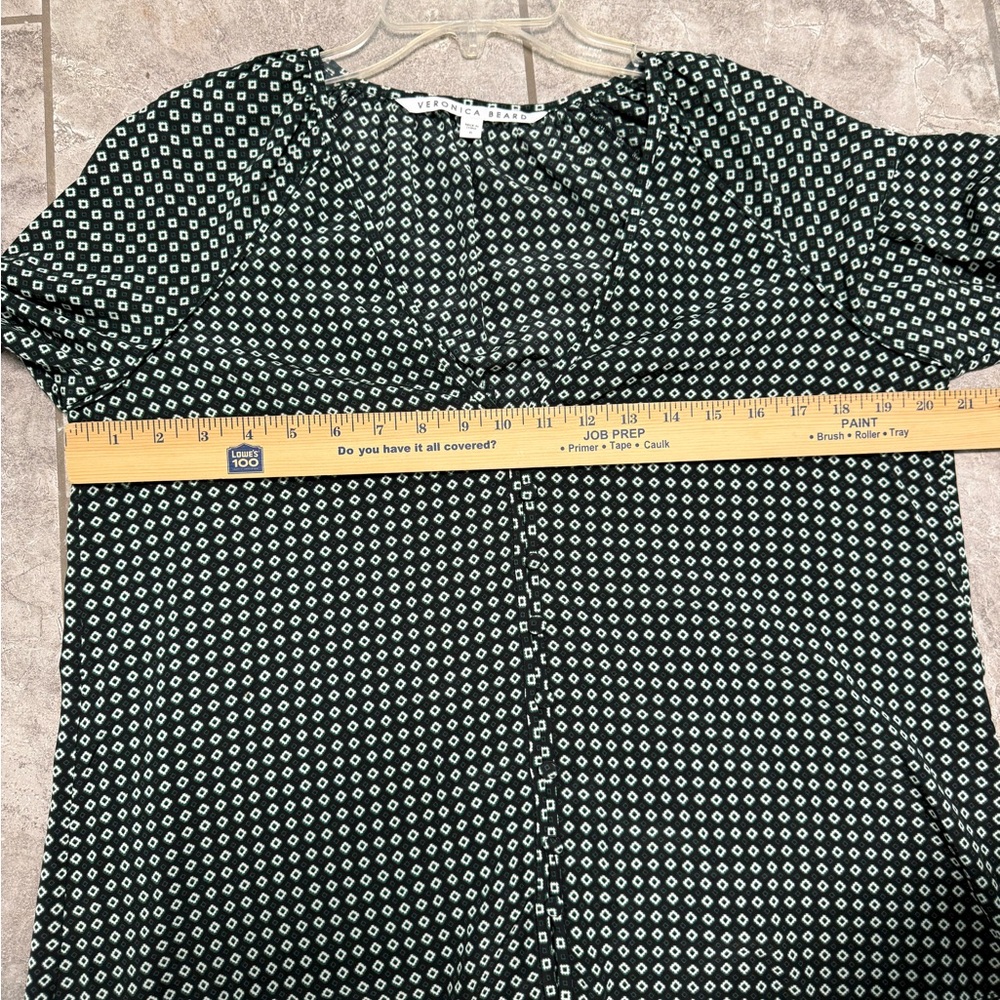 Veronica Beard Dark Green Geometric Blouse Sz 6 - Picture 8 of 12